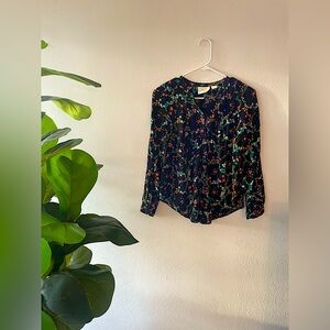 Maeve by Anthropologie Black Floral Long Sleeve Blouse